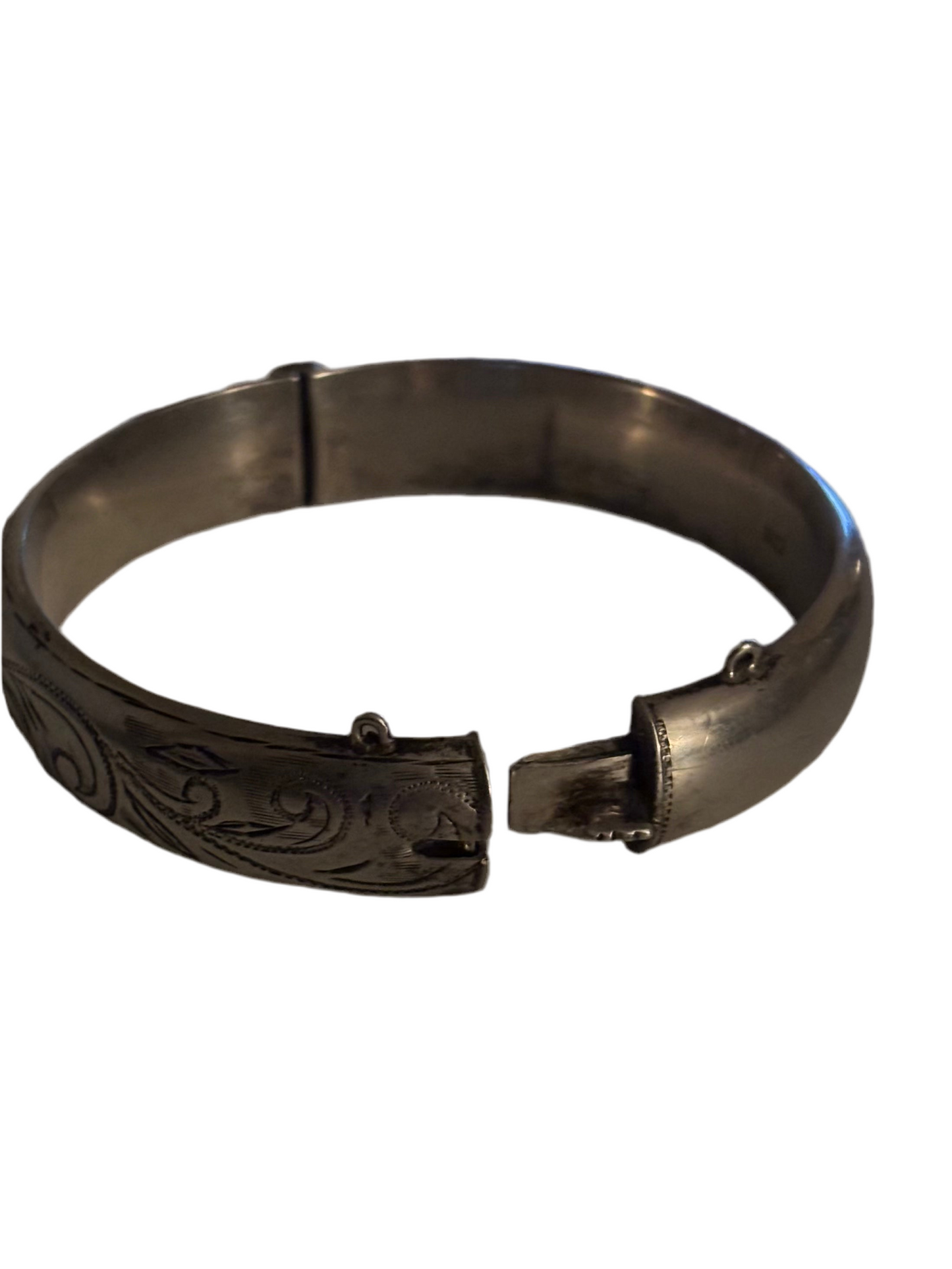 Sterling Silver Scroll Etched Bangle Bracelet vintage English