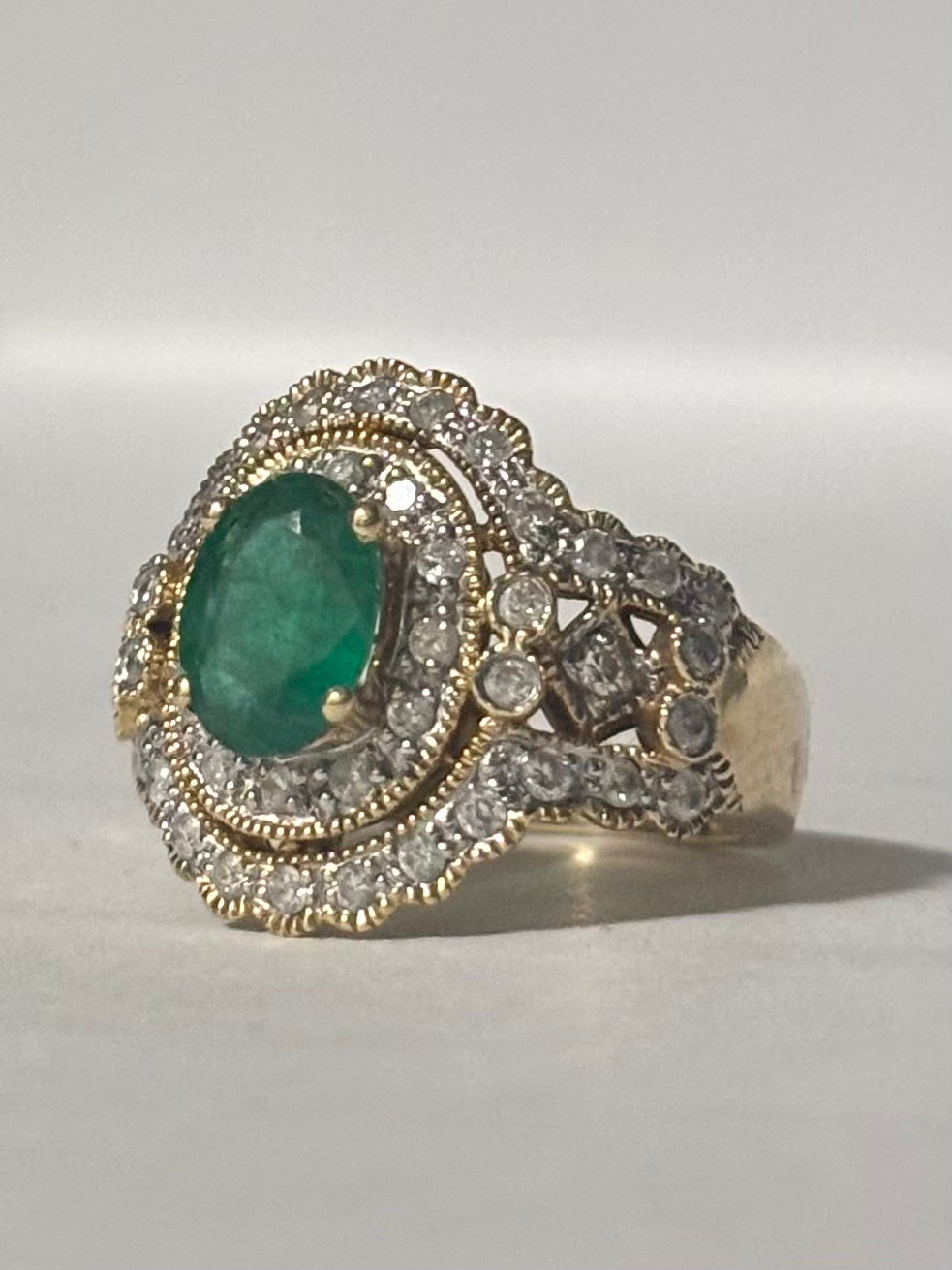 14K Yellow Gold Emerald & Diamond Ring