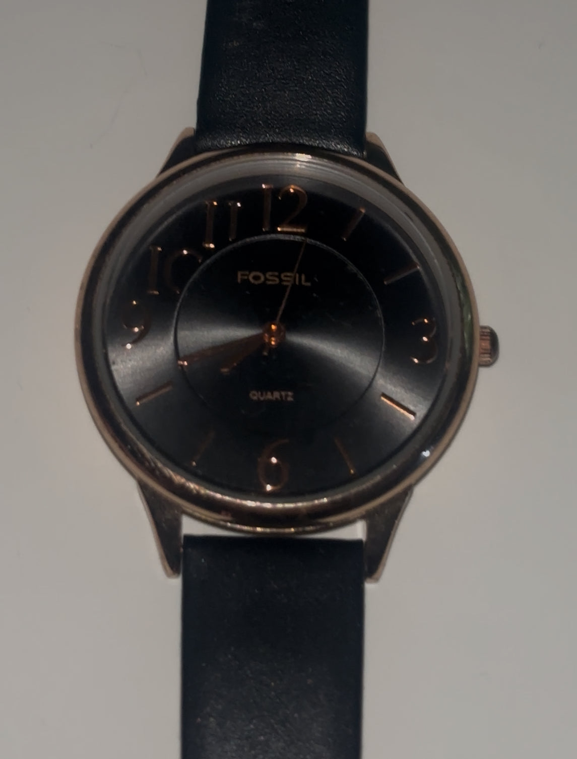 Ladies fossil, quartz, black rose gold accent