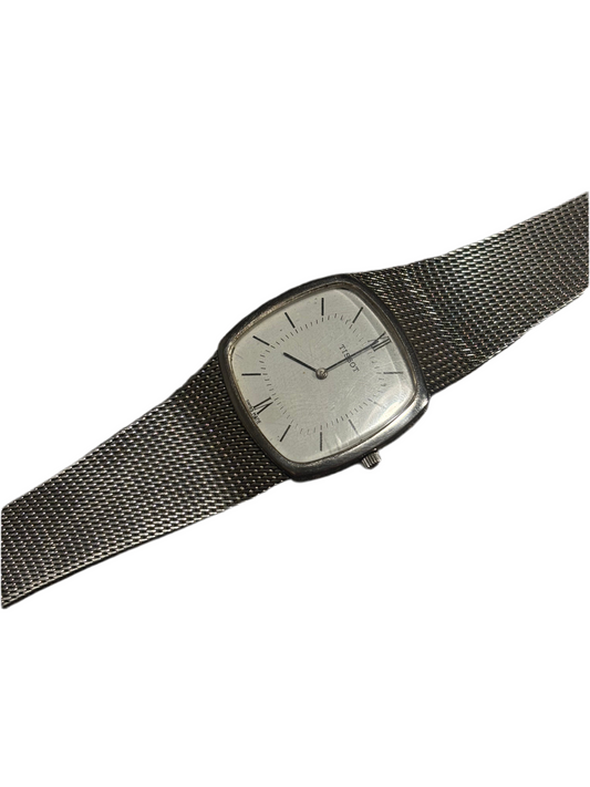 Ultra rare integrated mesh wind up Tissot Swiss white dial Roman numeral accent