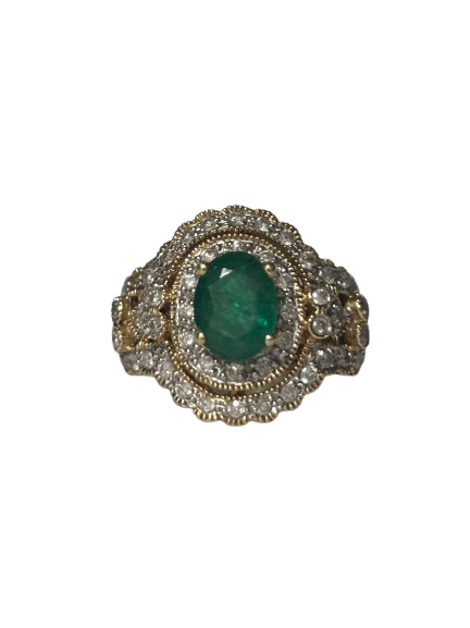 14K Yellow Gold Emerald & Diamond Ring