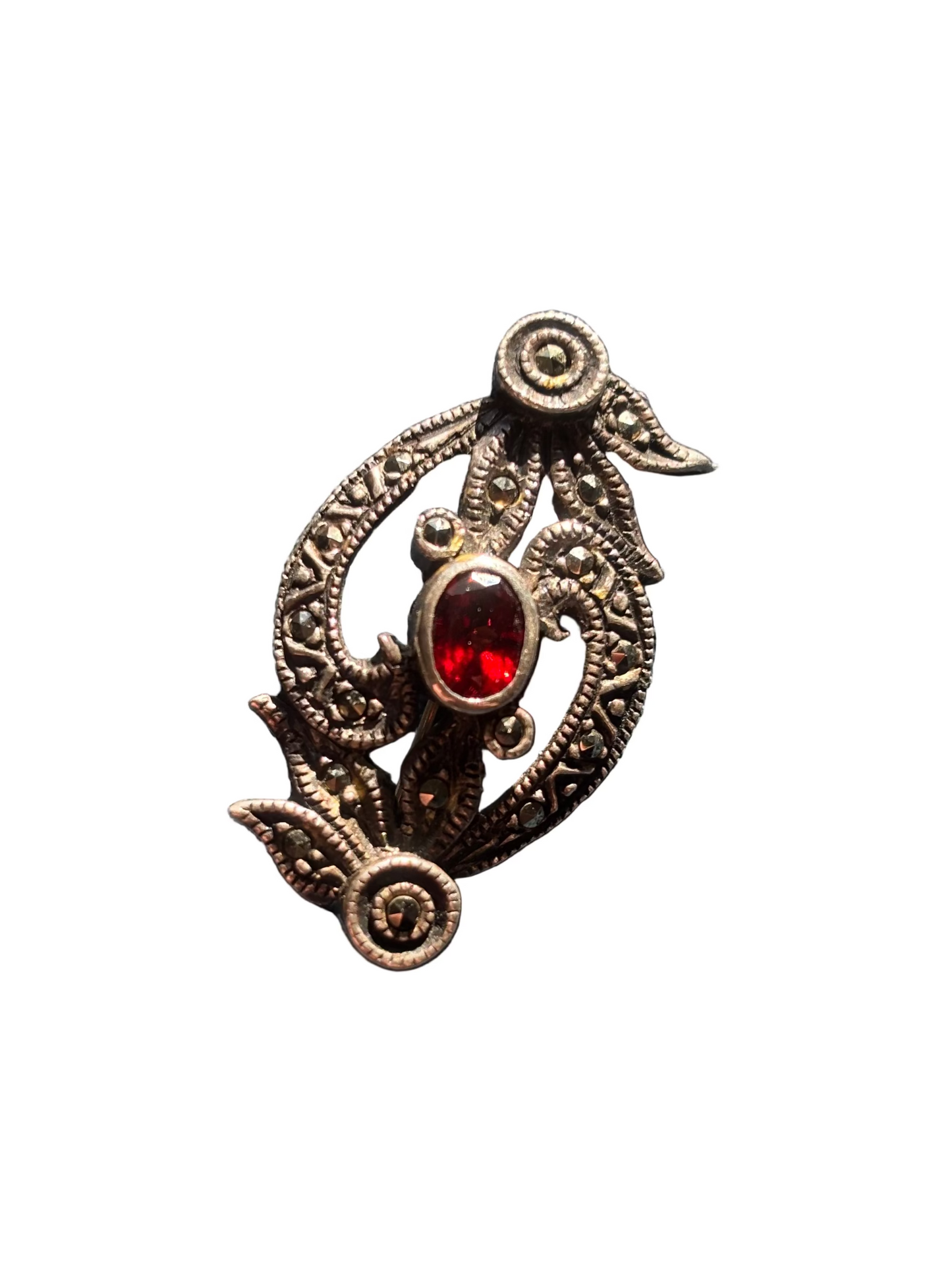 Garnet Brooch filigree set in sterling silver
